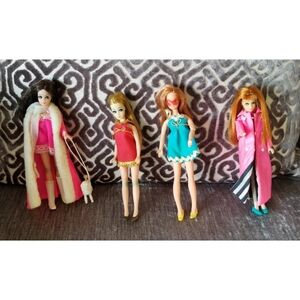 Dawn Doll Case, 4 dolls, outfits